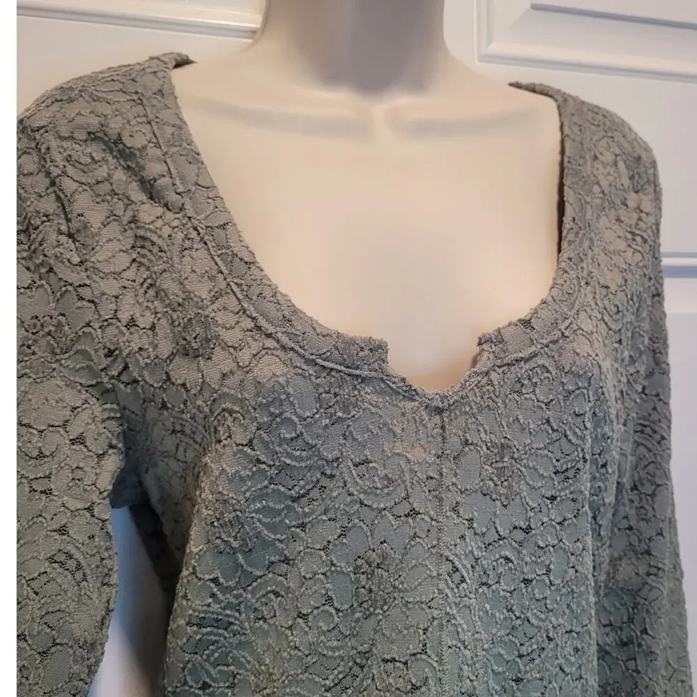 Free People Cloud Ride Lace Blouse L Sea Grass Boho Romantic Festival Feminine